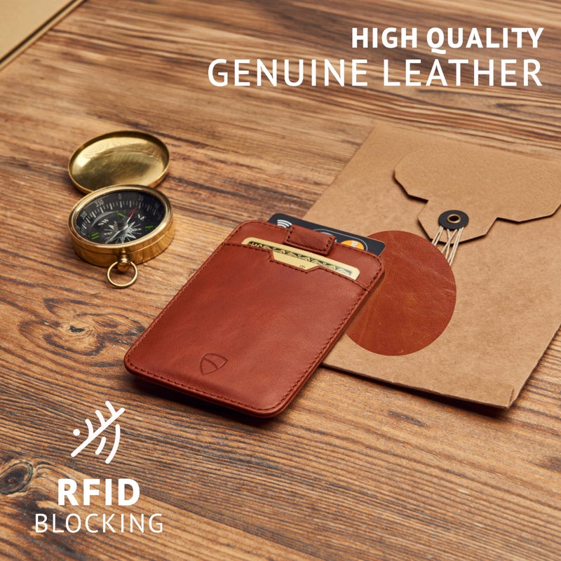 Vaultskin CHELSEA Mens RFID Blocking Slim Leather Card Wallet - Minimalist Front Pocket Cardholder in Cognac - Image 3